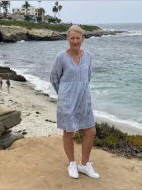 Tommy Bahama Pale Blue Embroidered Long Sleeve Linen Dress